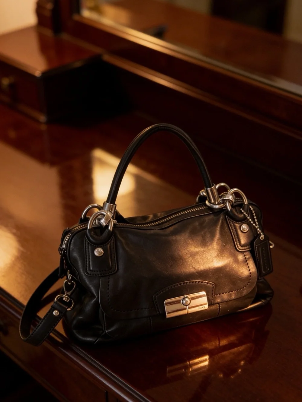 COACH Kristen Black Leather Satchel bag 22304